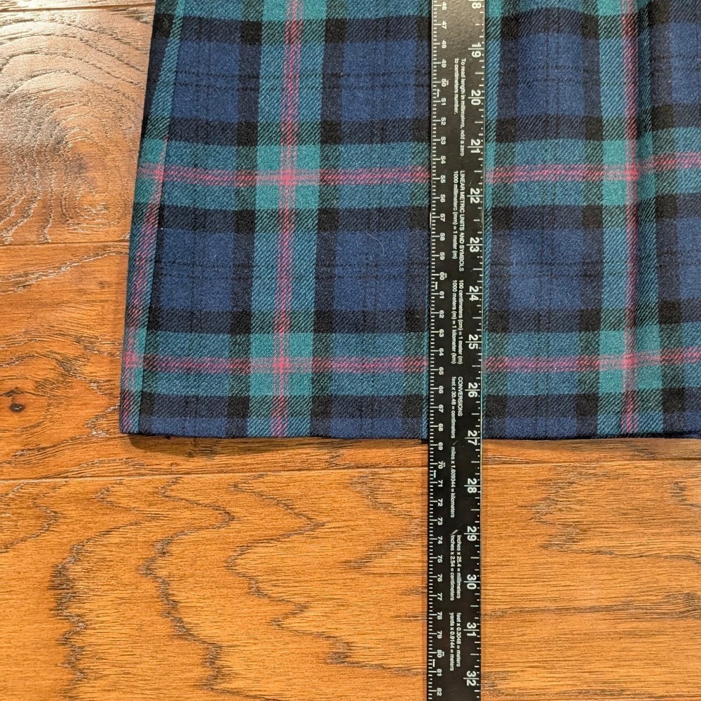 Vintage Petite Pendleton Plaid Wool Skirt Blue Green Pink Made in USA Midi 24W - Picture 7 of 8